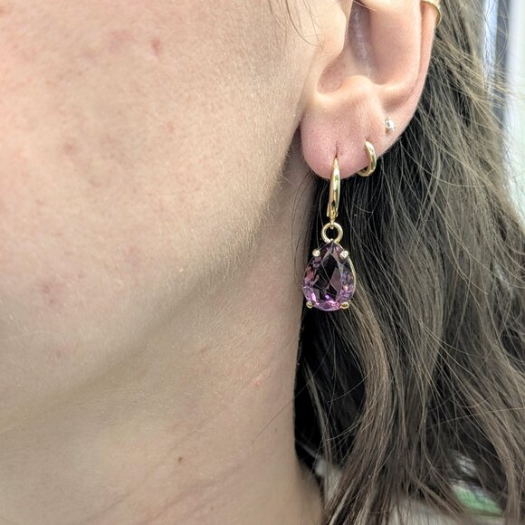 Zambian Amethyst Earrings in 14K Solid Gold | Levertops Earrings | Fine Jewelry - Picture 3 of 5